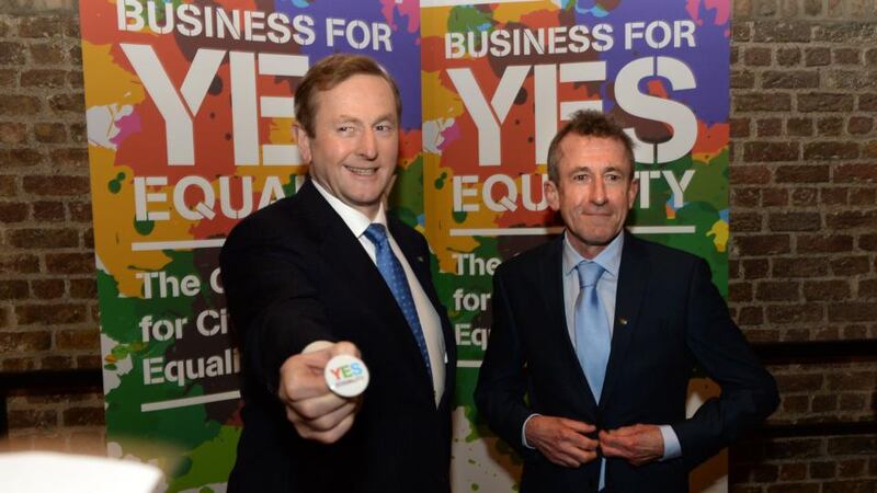 Kieran Rose (right), co-chairman of the Gay and Lesbian Equality Network (Glen)  pictured with Taoiseach Enda Kenny ahead of the same-sex marriage referendum earlier this year. Photograph: Dara Mac Dónaill/The Irish Times.