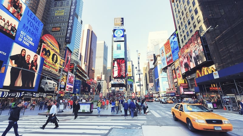 Duffy square in Time Square, New York City.