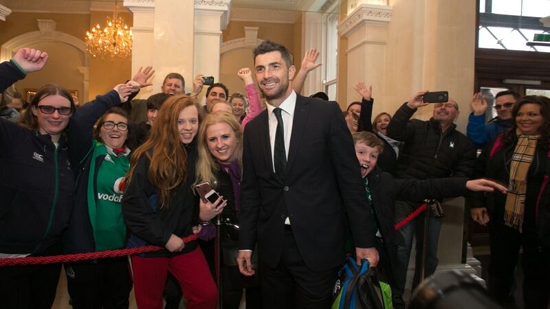 Ireland fullback Rob Kearney arrives at The Shelbourne Hotel after winning the Six Nations Grand Slam. Photograph: Gareth Chaney Collins