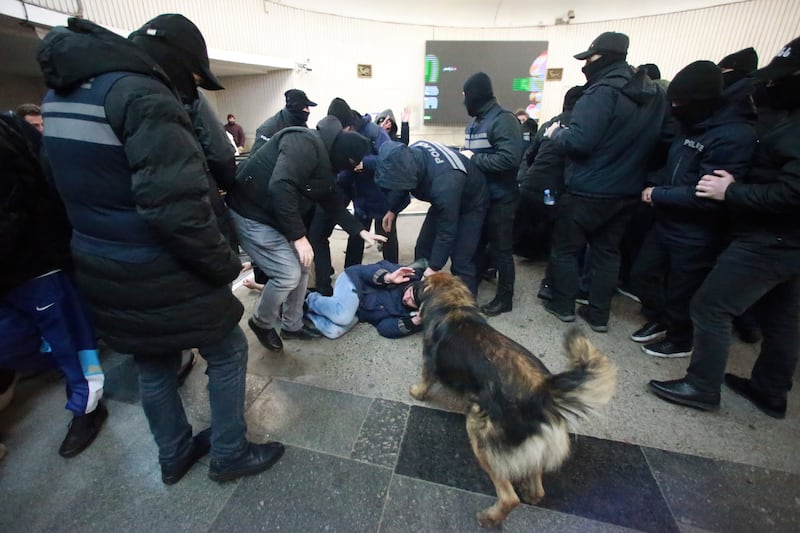 Dozens of demonstrators were detained. Photograph: Zurab Tsertsvadze/AP