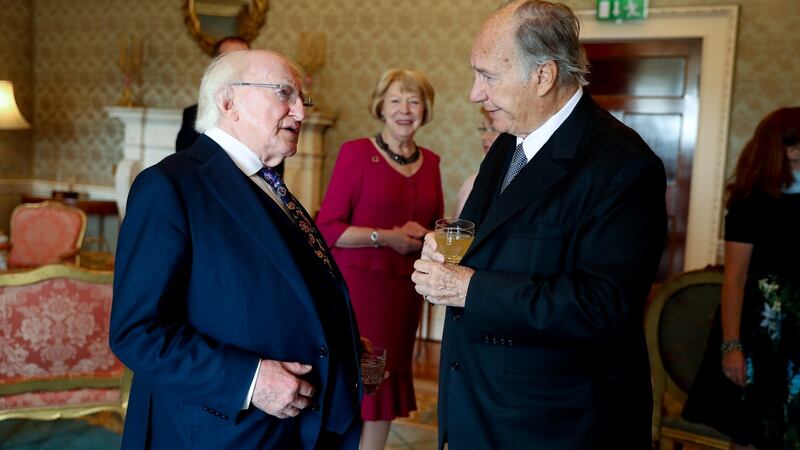 President Higgins and his wife Sabina hosted a reception for Prince Shah Karim Al Husseini, Aga Khan IV in 2018. Photograph: Maxwells