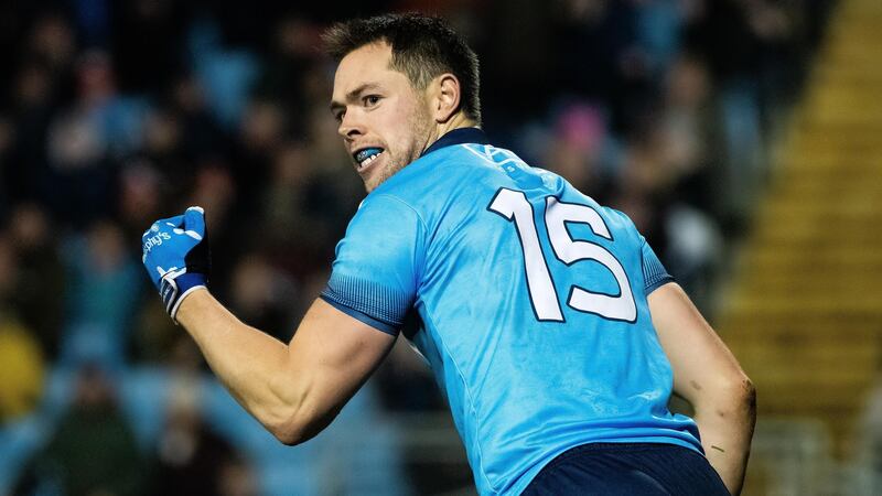 Dublin’s Dean Rock celebrates his goal against Mayo at MacHale Park. Photograph: Evan Logan/Inpho