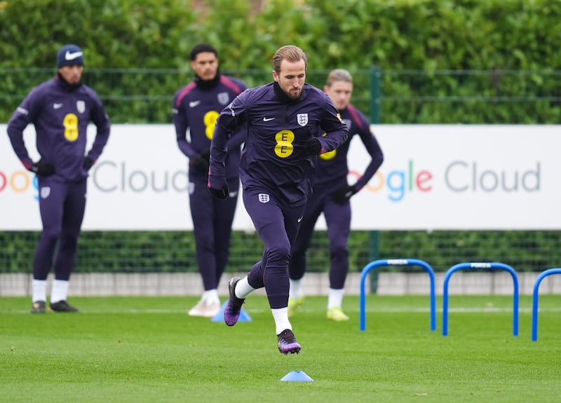 England's Harry Kane during a training session at the Tottenham Hotspur Training Ground, London. Photograph: John Walton/PA