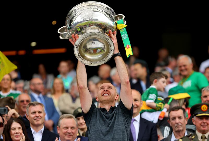 Paddy Tally lifts the Sam Maguire following Kerry's All-Ireland win in July 2022. Photograph: James Crombie/Inpho