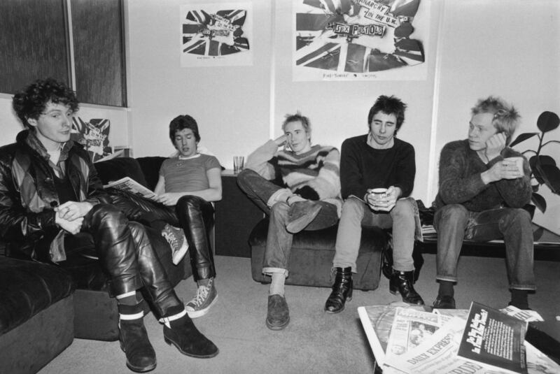 The Sex Pistols at the EMI studios in December 1976, with Lydon in the centre. Photograph: R Jones/Evening Standard/Hulton Archive/Getty