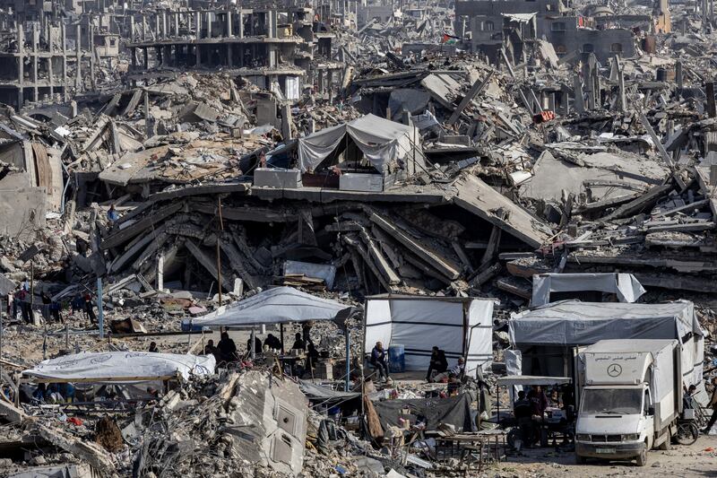 Homes destroyed by Israeli bombing in Jabaliya, in the northern Gaza Strip. Photograph: Saher Alghorra/New York Times
                      