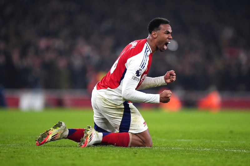 Arsenal's Gabriel celebrates following victory in the Premier League match at the Emirates Stadium. Photograph: Bradley Collyer/PA Wire