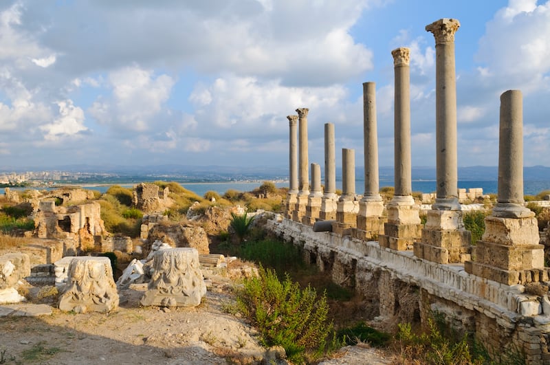 Roman ruins in Tyre, Lebanon. The modern city in the background to the left. Photograph: Joel Carillet/Getty Images