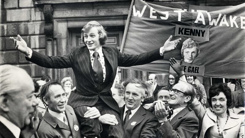 A  25-year-old Enda Kenny   is carried by supporters after winning the Mayo West byelection in 1975. Photograph: Jimmy McCormack