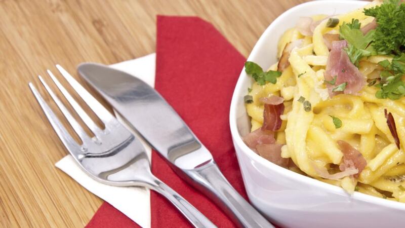 Spätzle (egg noodles) with cheese and bacon. Photograph: Thinkstock