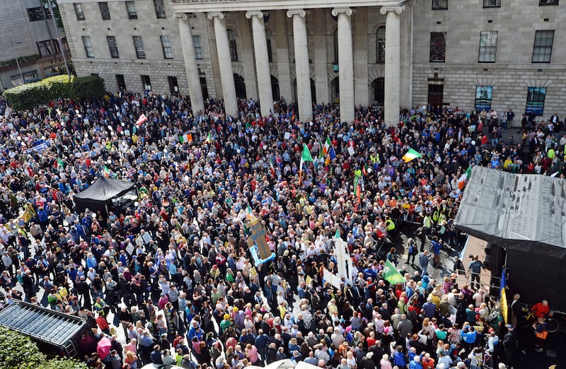 People opposed to water charges protest on O'Connell Street in Dublin in 2015. Photograph: Eric Luke