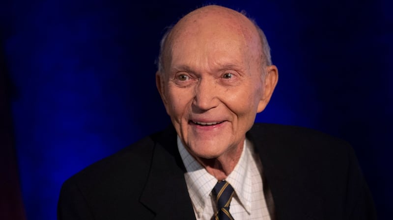 Michael Collins is seen at the National Press Club in Washington, DC, to discuss the impact of his historic mission to the moon in 2019. Photograph: Eric Baradat/ AFP