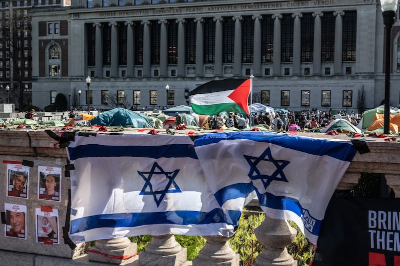 A pro-Israeli protest at Columbia University, close to the pro-Palestinian encampment on the campus. Photograph: Stephanie Keith/Getty Images