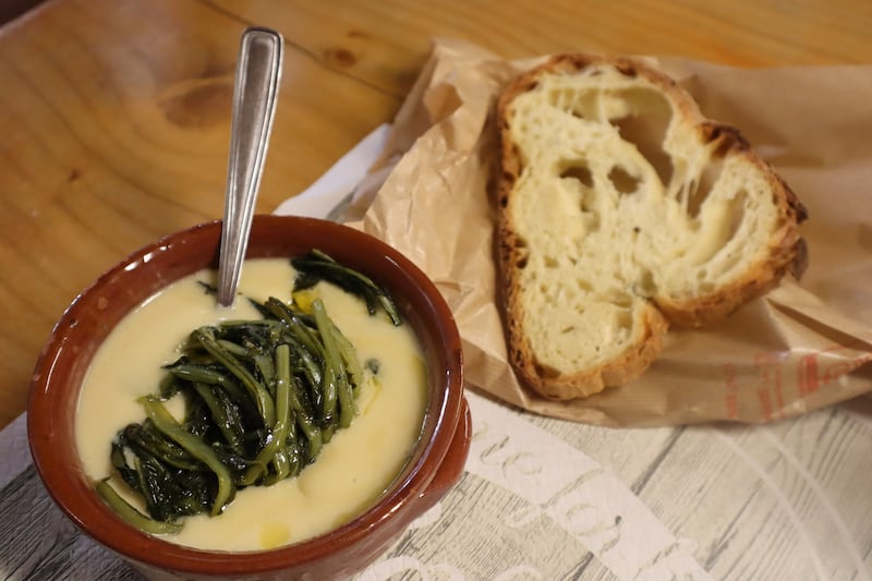 Holy trinity: Fave e cicoria – mashed fava beans with chicory and olive oil – from Da Nonna Rosa, Matera. Photograph: Ken Doherty