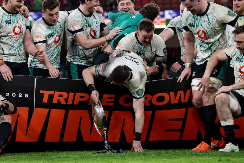 Ireland in jubilant mood after their Triple Crown victory. Photograph: Ben Brady/Inpho