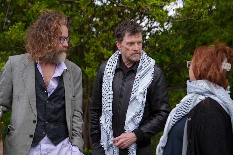 Hothouse Flowers Liam Ó Maonlaí, The Stunning’s Steve Wall and singer Mary Coughlan at a concert organised by the Ireland-Palestine Solidarity Campaign. Photograph: Barry Cronin