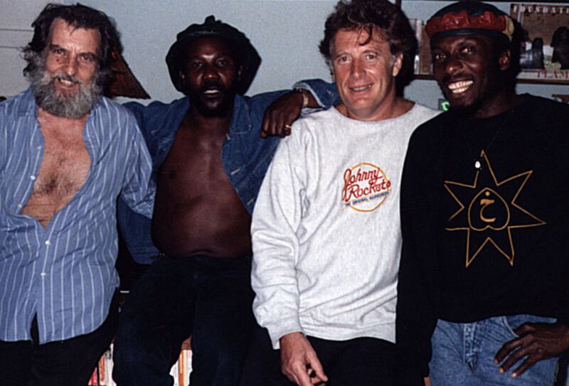 Perry Henzell, Toots Hibbert, Chris Blackwell and Jimmy Cliff