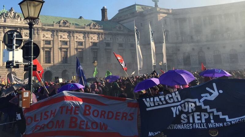 Smoke rises during a demonstration against Austria’s coalition government in Vienna, on Monday. Photograph: Reuters