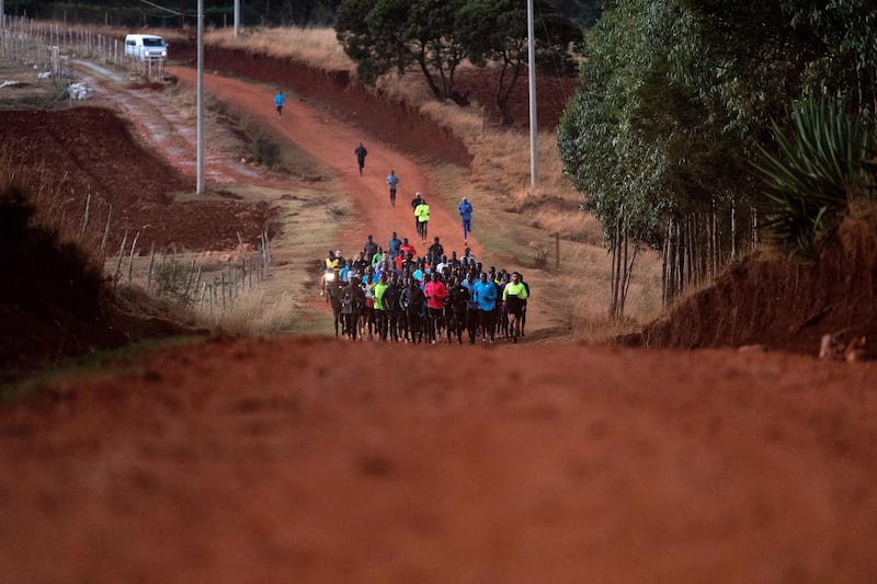 Elite athletes taking part in a training session in Kenya's Rift Valley. Photograph: Franck Fife/AFP