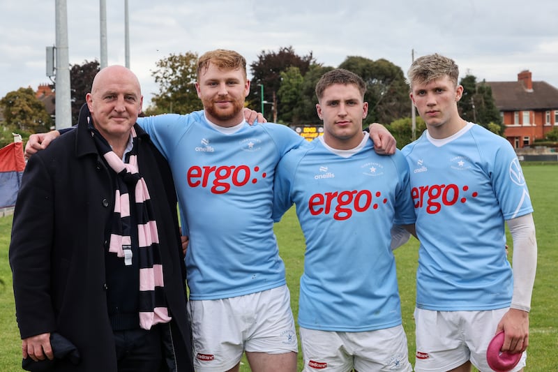 Former Ireland and Munster player Keith Wood with his sons Alex, Gordon and Tom Wood. Photograph: Inpho/Billy Stickland