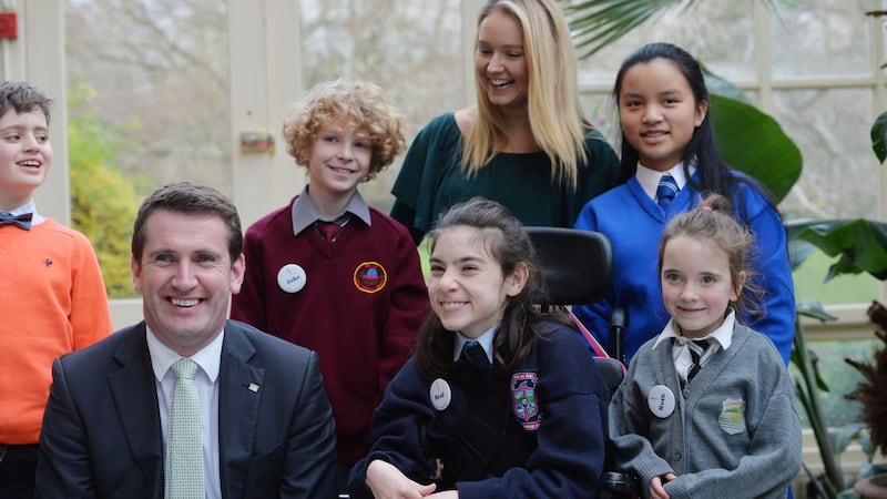 Bríd Courtney (12) from Ardfert NS, Co Kerry who won the 2015 National Primary School Essay Competition for her inspirational video. The awards were presented by Minister Aodhán Ó Ríordáin and RTÉ News presenter Gill Stedman. Photograph: Alan Betson