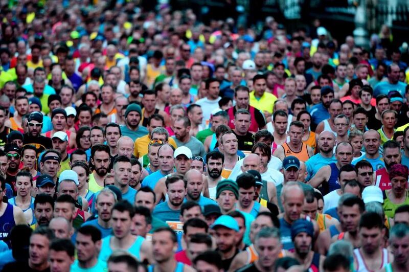 Competitors at the start during the Dublin SSE Airtricity marathon,yesterday Photograph: Cyril Byrne/The Irish Times