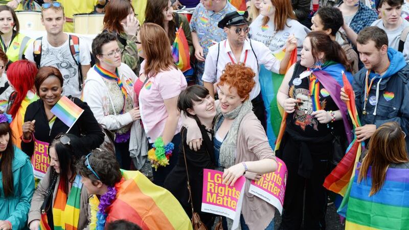 Some of the 30,000 participants who took part in the 30th annual Pride parade in Dublin City centre. The theme of this years parade is “Live, Love & Be Proud”. Photograph: Alan Betson/The Irish Times