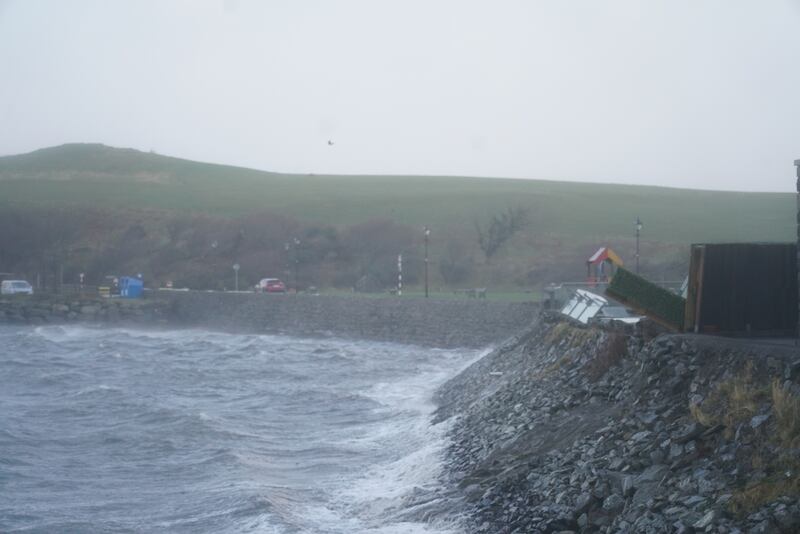 Waves batter the shore in Westport during Storm Éowyn. Photograph: Enda O’Dowd 