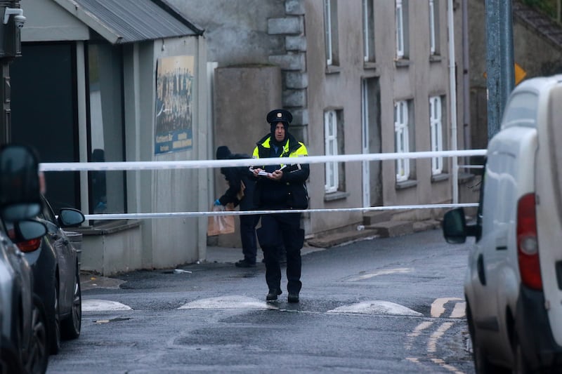 Gardaí at the scene of the hit and run in Rathkeale, Co Limerick. Photograph: Brendan Gleeson