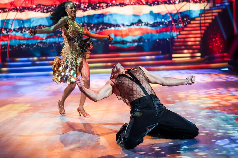 Former Miss Ireland Aishah Akorede with dance partner Robert Rowinski during Dancing with the Stars.
Photograph: Kyran O’Brien/kobpix 