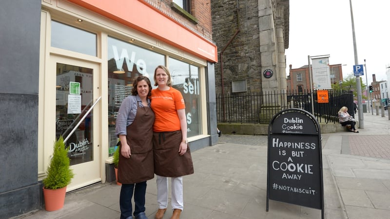 Jenny Synott (left), and Elaine Coholan founders of Dublin Cookie on Thomas Street. Photograph: Brenda Fitzsimons/ The Irish Times