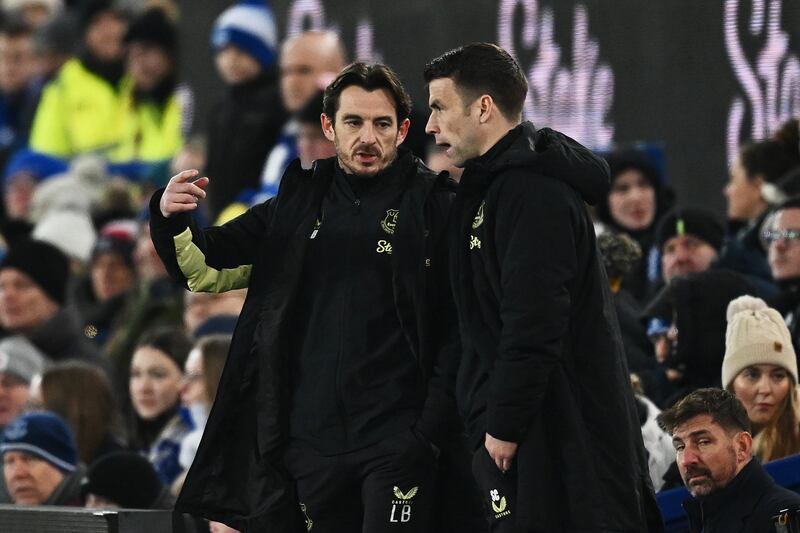 Séamus Coleman (right) and Leighton Baines took charge of Everton following the sacking of manager Sean Dyche earlier on Thursday. Photograph: Gareth Copley/Getty Images