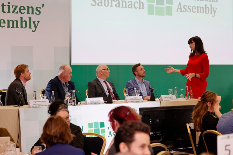 Aoibhinn Ní Shúilleabháin, chair, speaks to the panel at  the Citizens’ Assembly on Biodiversity Loss at Malahide in October 2022.  Photograph: Alan Betson

