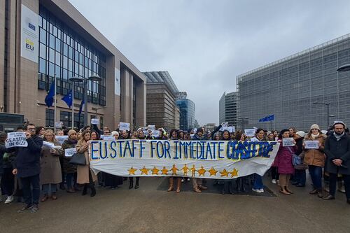 EU civil servants break ranks to stage rare public protest calling for ceasefire in Gaza