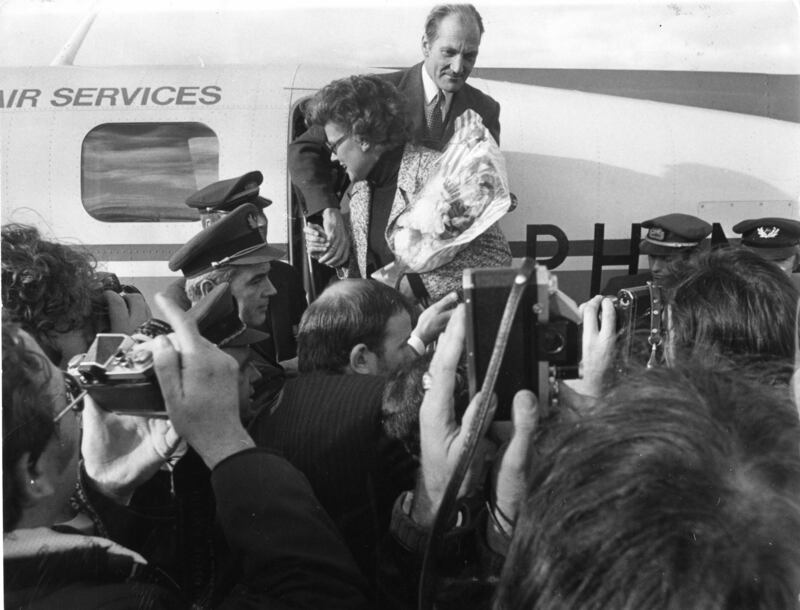 Tieda Herrema and wife Elisabeth board a plane home to the Netherlands at Dublin Airport on November 8th, 1975. Photograph: Dermot O'Shea/The Irish Times