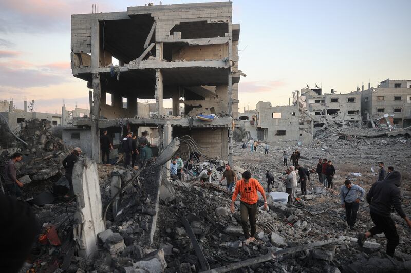 Palestinians inspect the damage at the site of an Israeli air strike on the Bureij refugee camp in the central Gaza Strip on November 19th. Photograph: Eyad Baba/AFP via Getty