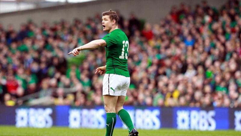 Brian O’Driscoll organises Ireland’s defence during the first half. Photograph: Cathal McNaughton/Reuters