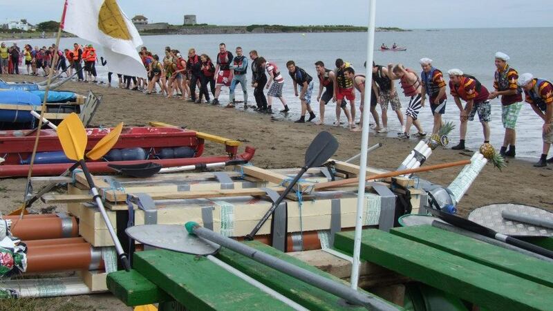 Teams prepare to launch their rafts at Skerries raft race