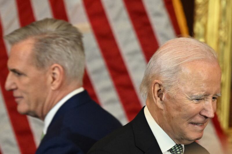 Kevin McCarthy and US president Joe Biden, both Irish-Americans, attend the annual Friends of Ireland luncheon on St Patrick's Day at the US Capitol in Washington this year. Photograph: Andrew Caballero-Reynolds/AFP via Getty Images