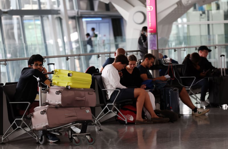 Misery in Heathrow. Photograph: Andy Rain/EPA