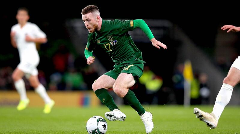 Ireland’s Jack Byrne in action.