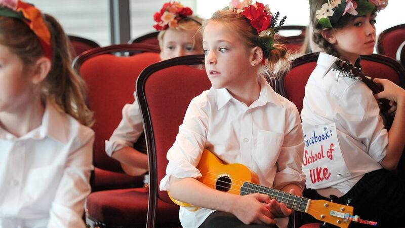 A young member of the school of Uke Ukulele Orchestra. Photograph: Daragh Mc Sweeney/Provision