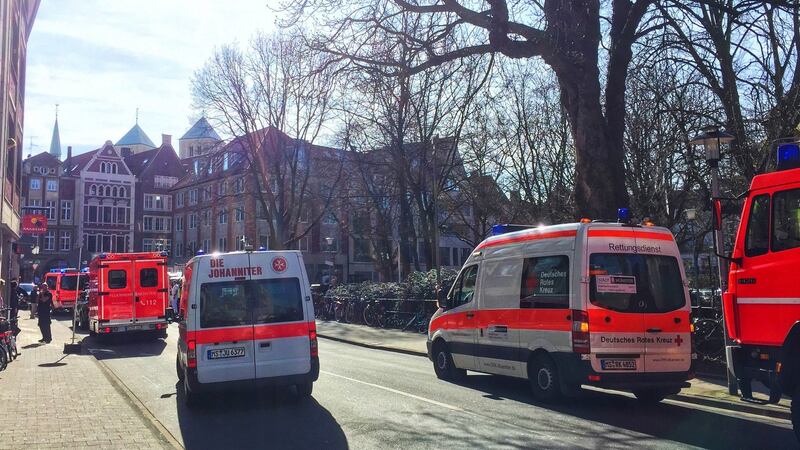 Ambulancesin downtown Muenster on Saturday. Photograph: EPA