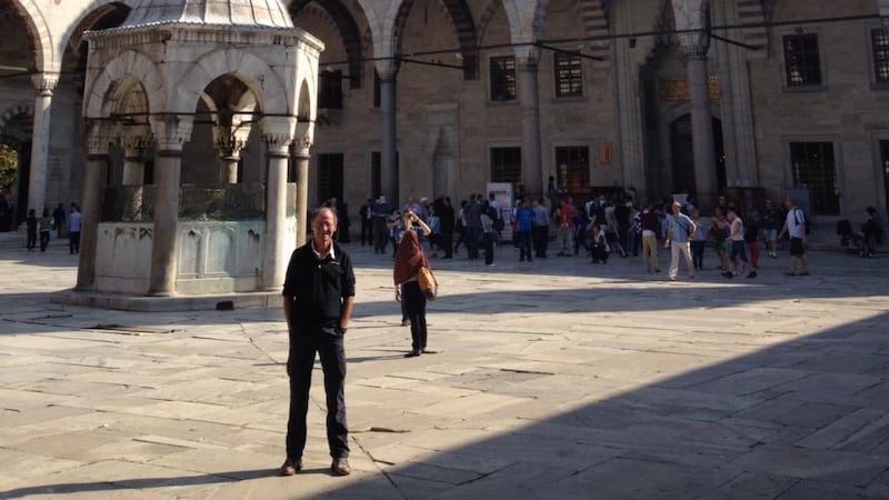 Journey’s End Michael Guilfoyle at the Blue Mosque in Istanbul after his epic cycle