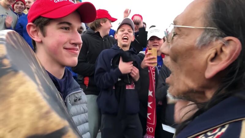 Native American Nathan Phillips’ story of a confrontation with  a Catholic high school student  in Washington is sometimes vague, but his story is clear enough. Photograph: Kaya Taitano/Social Media/via Reuters