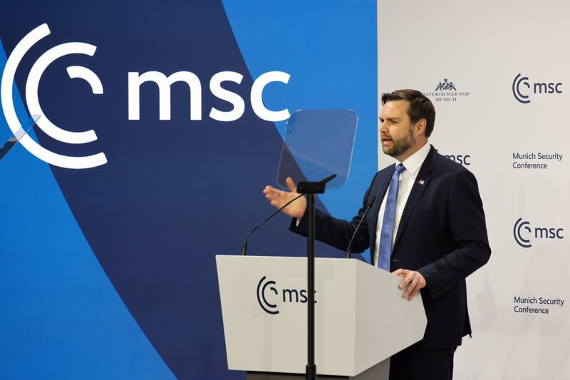 US vice-president JD Vance speaking during the Munich Security Conference on Friday. Photograph: Alex Kraus/Bloomberg