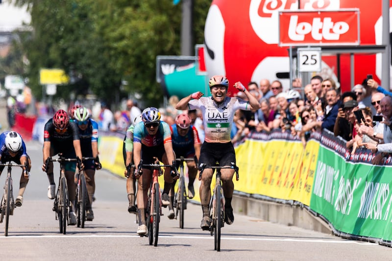 Lara Gillespie winning the Antwerp Port Epic race for the UAE Development Team in May of last year. Photograph: Arianna Bonaita