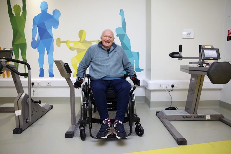 Myles O'Brien exercising in the gym in the NRH. Photograph: Laura Hutton