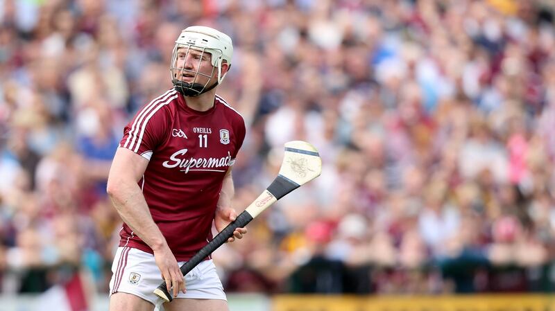 Galway’s Joe Canning reacts to scoring a penalty in the Leinster SHC round-robin game against Kilkenny at Pearse Stadium in Salthill. Photograph:  Oisín Keniry