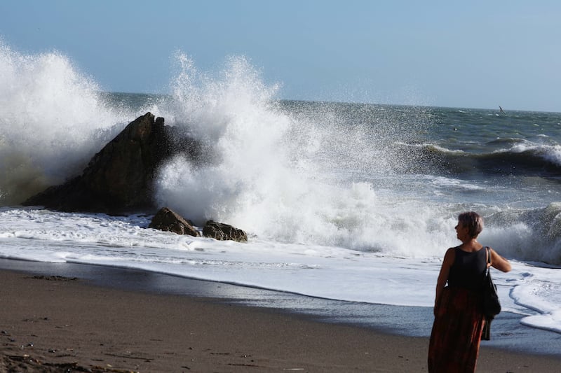 Waves breaking at Killiney Beach, Co Dublin. Photograph: Stephen Collins/Collins Photos